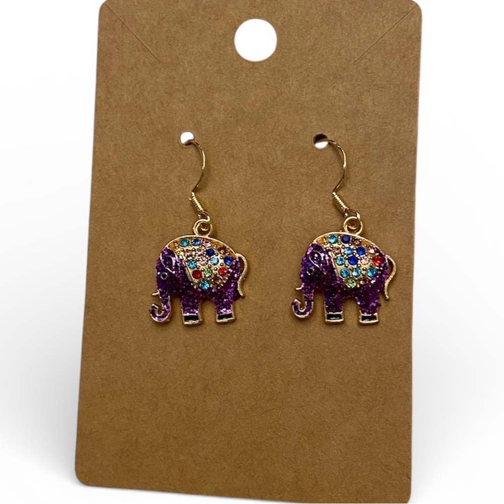 Elephant Earrings Purple with colored accents